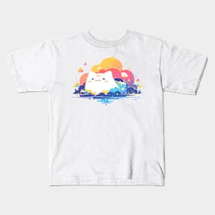 Blissful Kawaii Cat In The Sky Kids T-Shirt